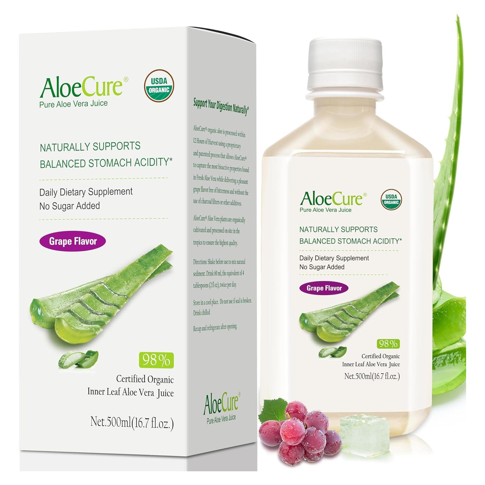Jugo de Aloe Vera Orgánico AloeCure 473ml Sabor Uva