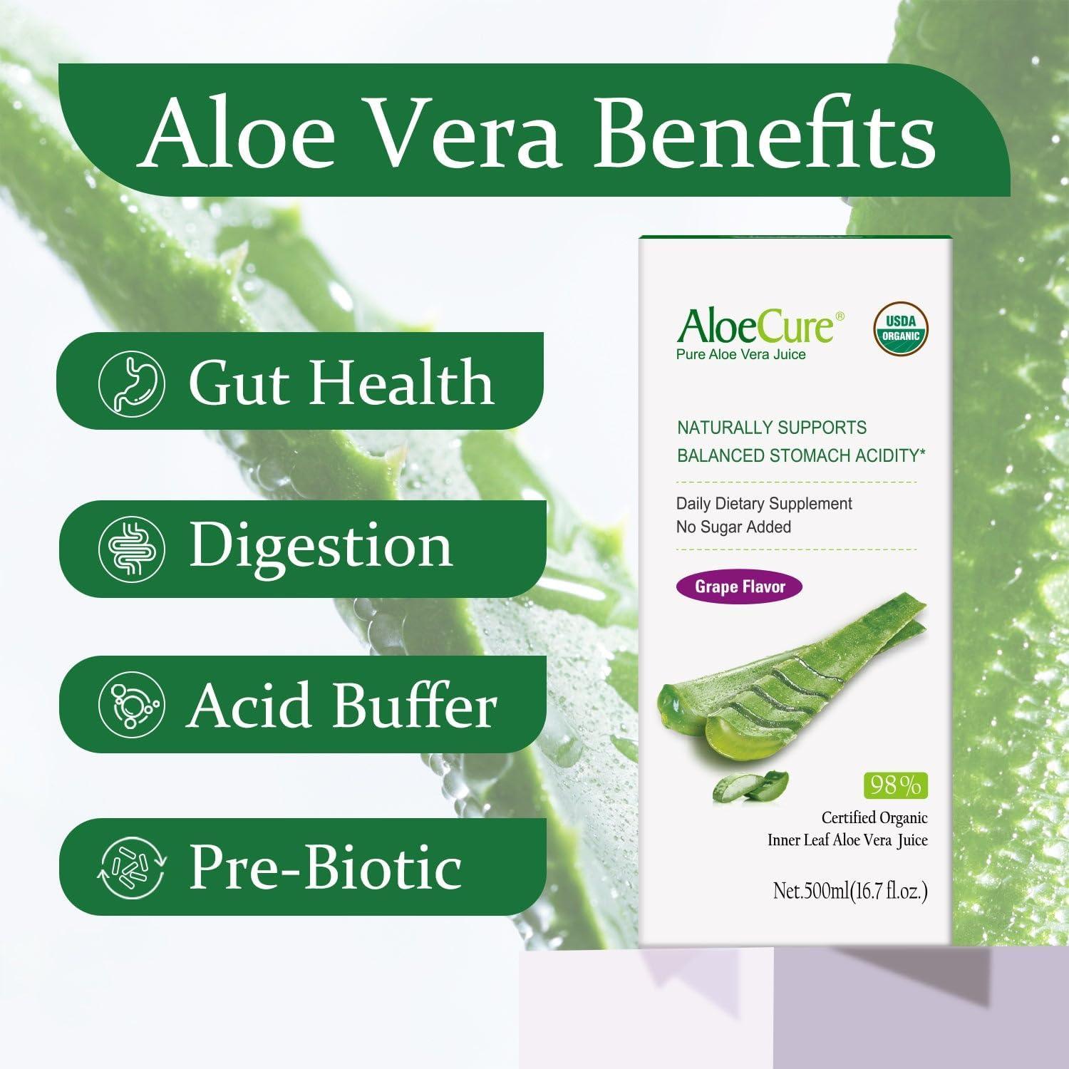 Jugo de Aloe Vera Orgánico AloeCure 473ml Sabor Uva