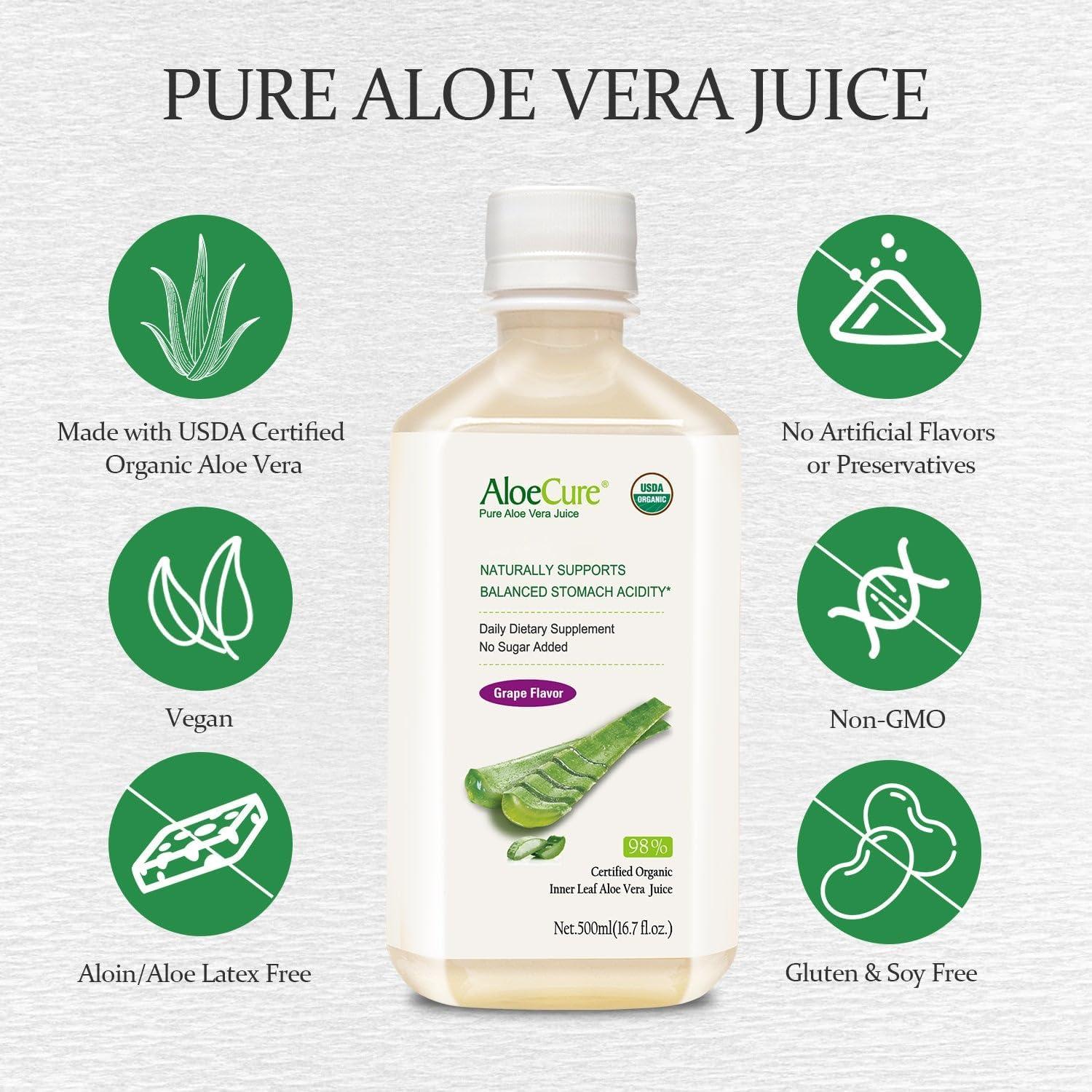 Jugo de Aloe Vera Orgánico AloeCure 473ml Sabor Uva