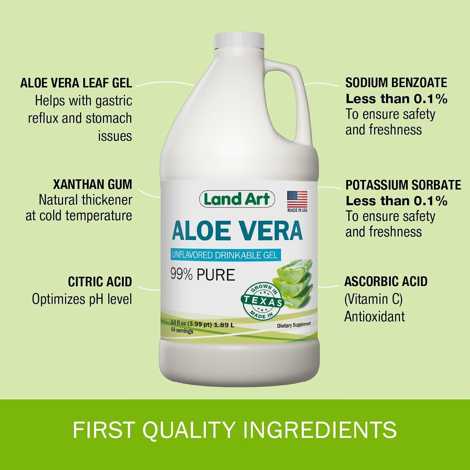 Gel de Aloe Vera Orgánico Land Art 1.89 L - Alivio Acidez