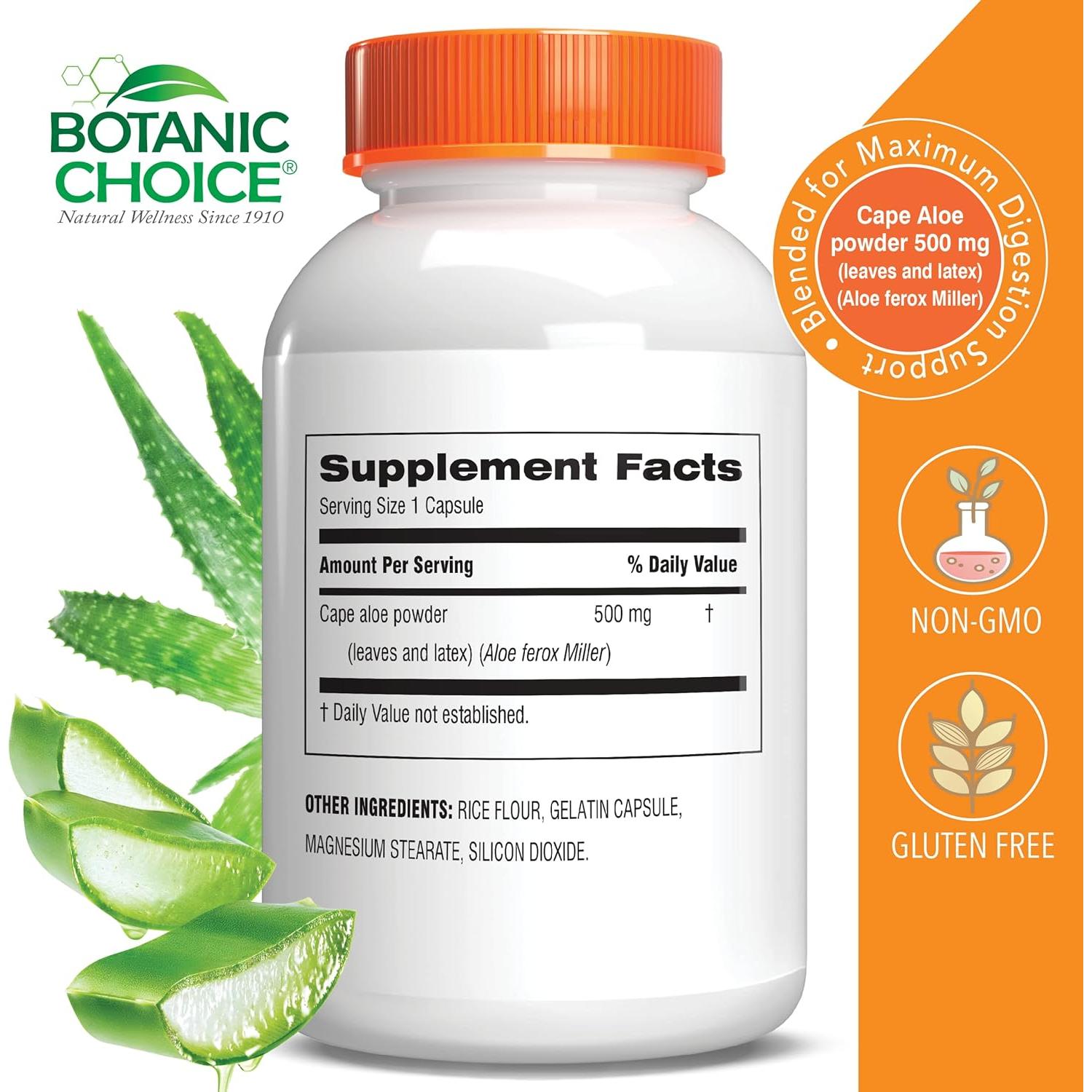 Suplemento Digestivo Aloe Vera Botanic Choice 90 Cápsulas 500mg