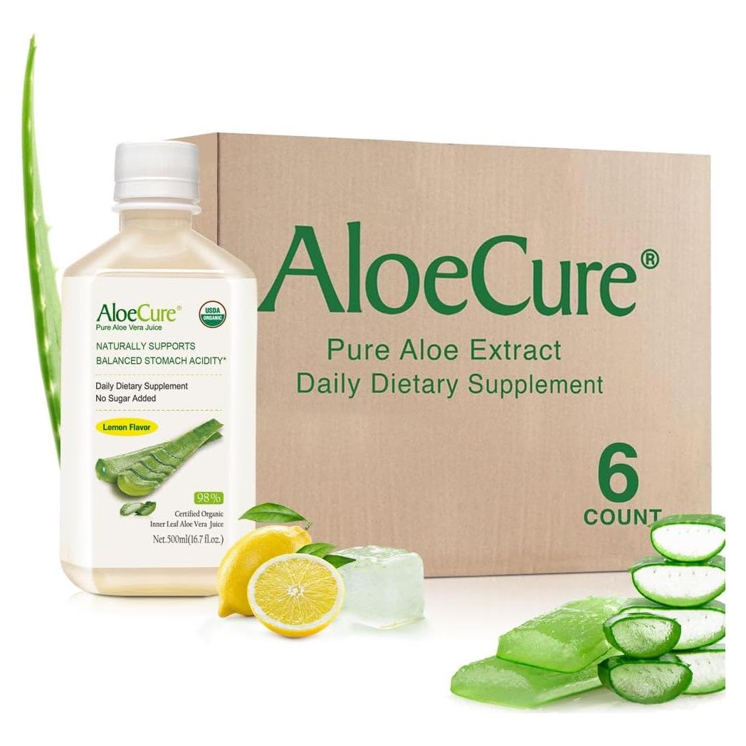 Jugo de Aloe Vera Orgánico AloeCure Limón 6 Botellas 496ml