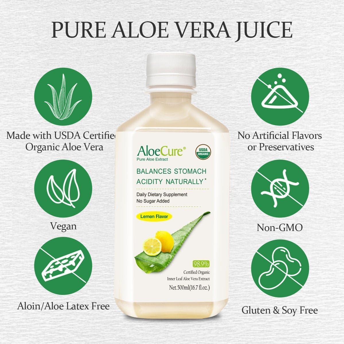 Jugo de Aloe Vera Orgánico AloeCure Limón 6 Botellas 496ml