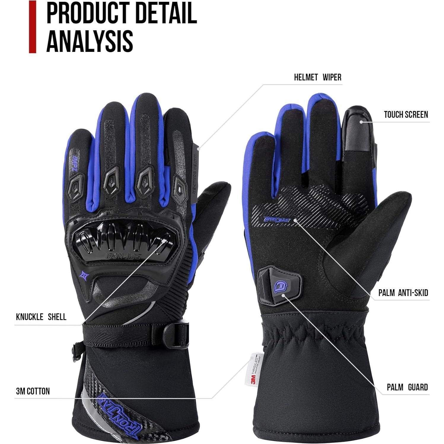Guantes de Moto IRON JIA'S XL Impermeables Térmicos Azul