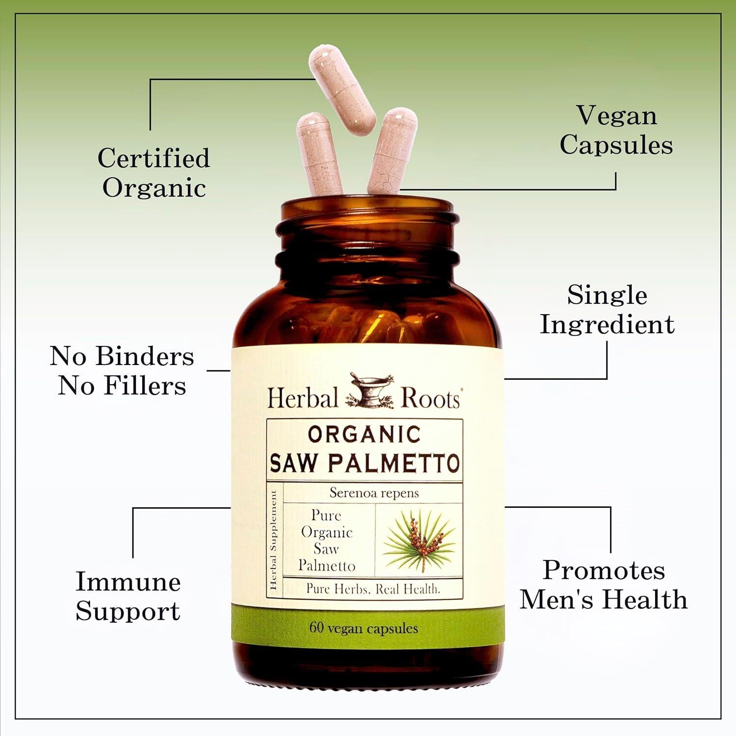 Cápsulas de Saw Palmetto Orgánico Herbal Roots 1000mg 60 Unidades