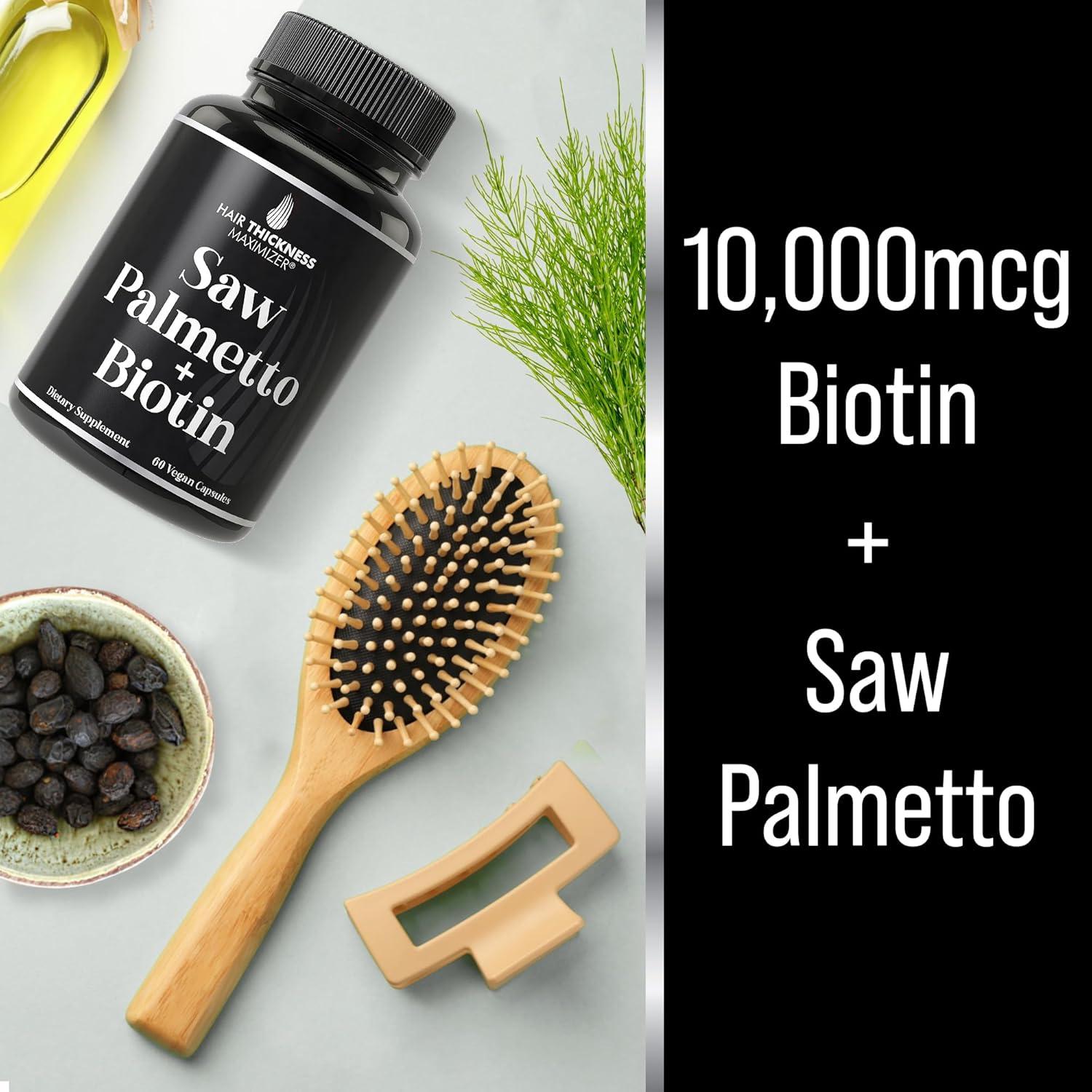 Suplemento Vegano de Saw Palmetto y Biotina 10000mcg - Hair Thickness Maximizer