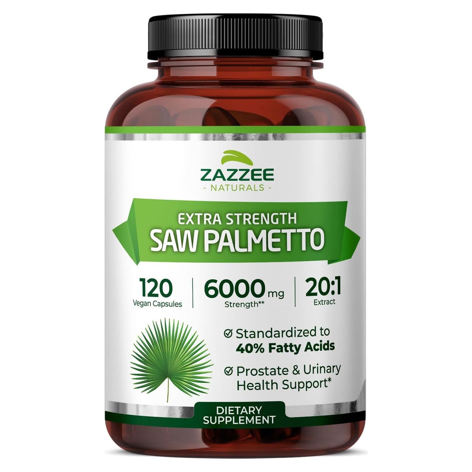 Zazzee Extracto de Saw Palmetto 6000 mg 120 Cápsulas Veganas