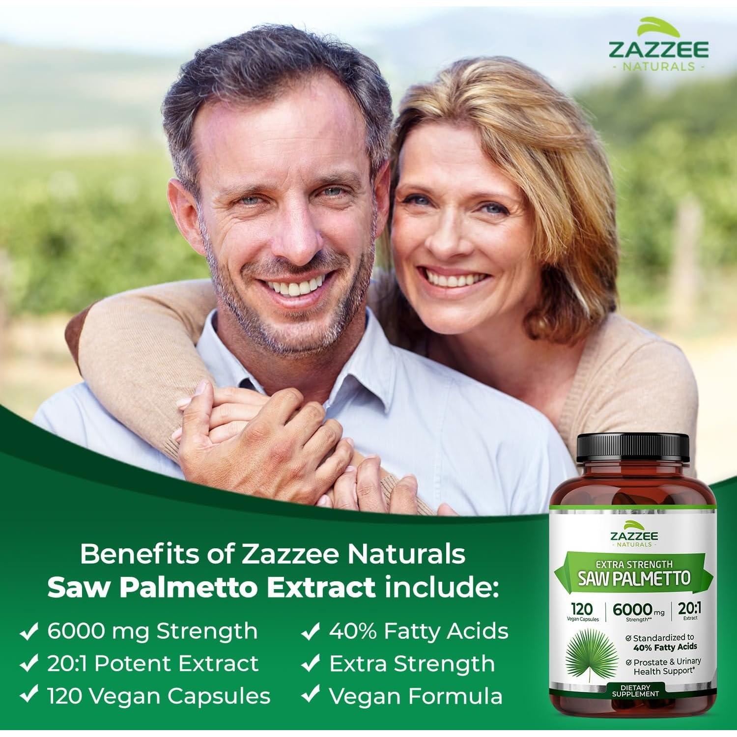 Zazzee Extracto de Saw Palmetto 6000 mg 120 Cápsulas Veganas