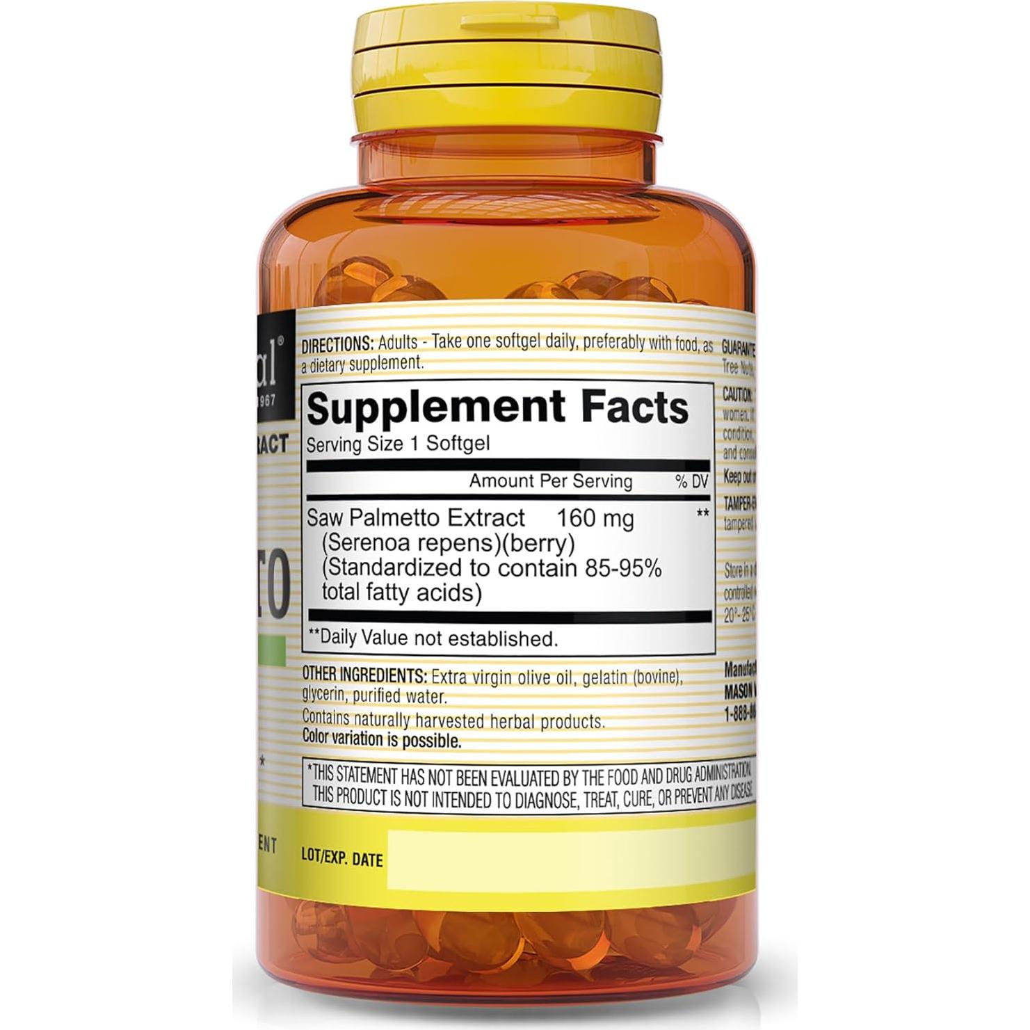 Suplemento Saw Palmetto Mason Natural 500 mg - Salud Prostática