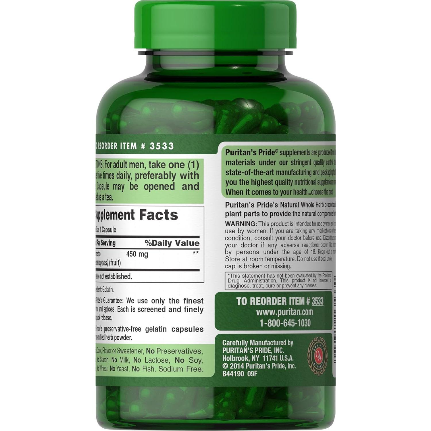Extracto de Saw Palmetto Puritan's Pride 450mg 200 Cápsulas
