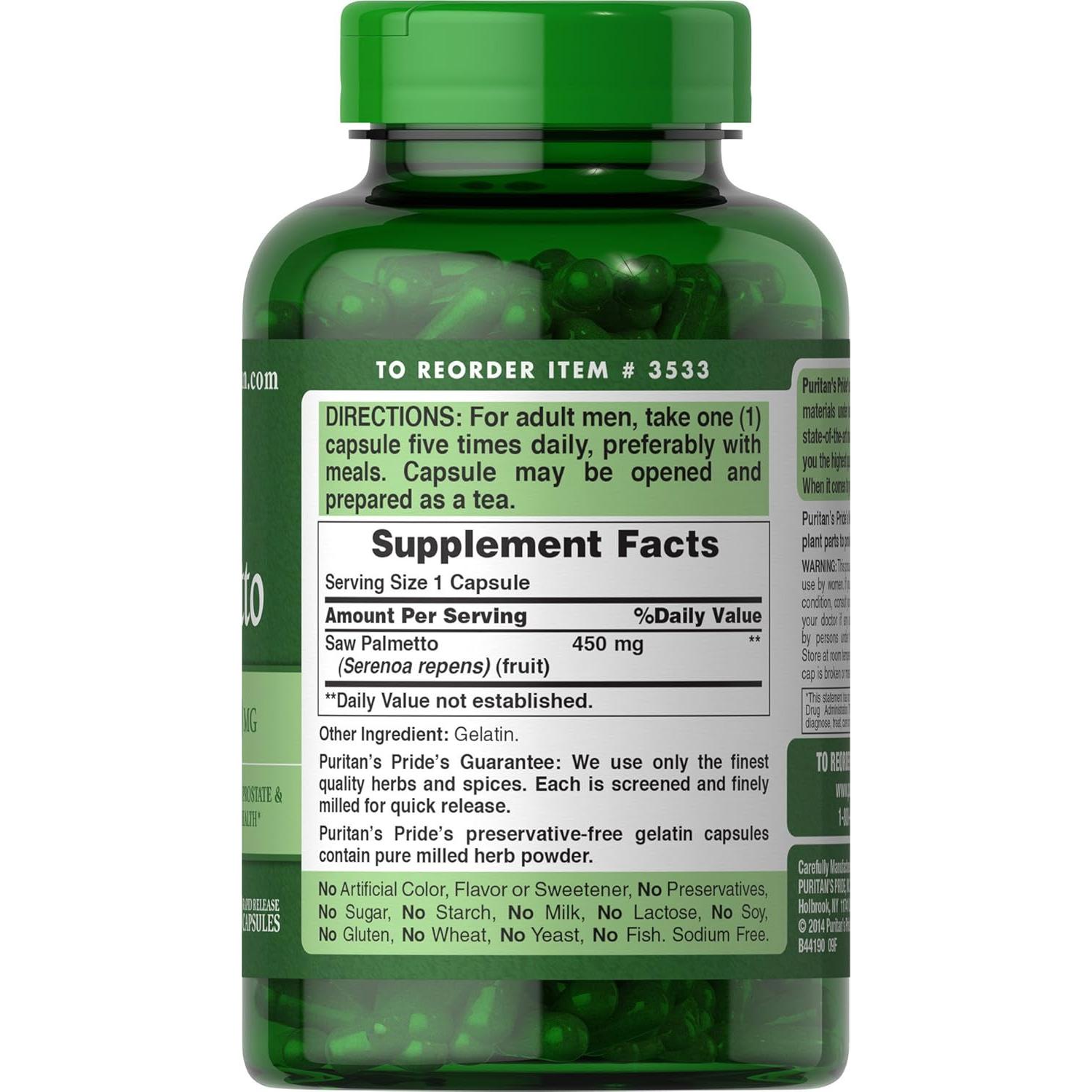 Extracto de Saw Palmetto Puritan's Pride 450mg 200 Cápsulas