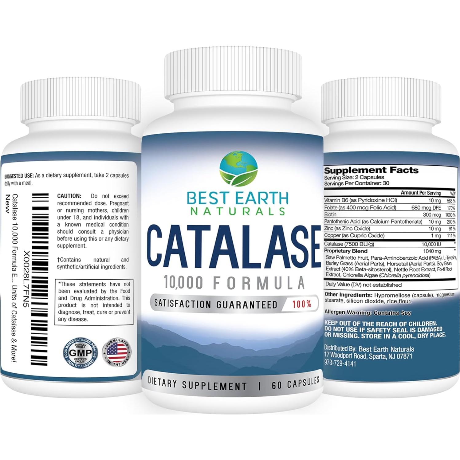 Suplemento de Catalasa Best Earth Naturals 10,000 - 60 Cápsulas