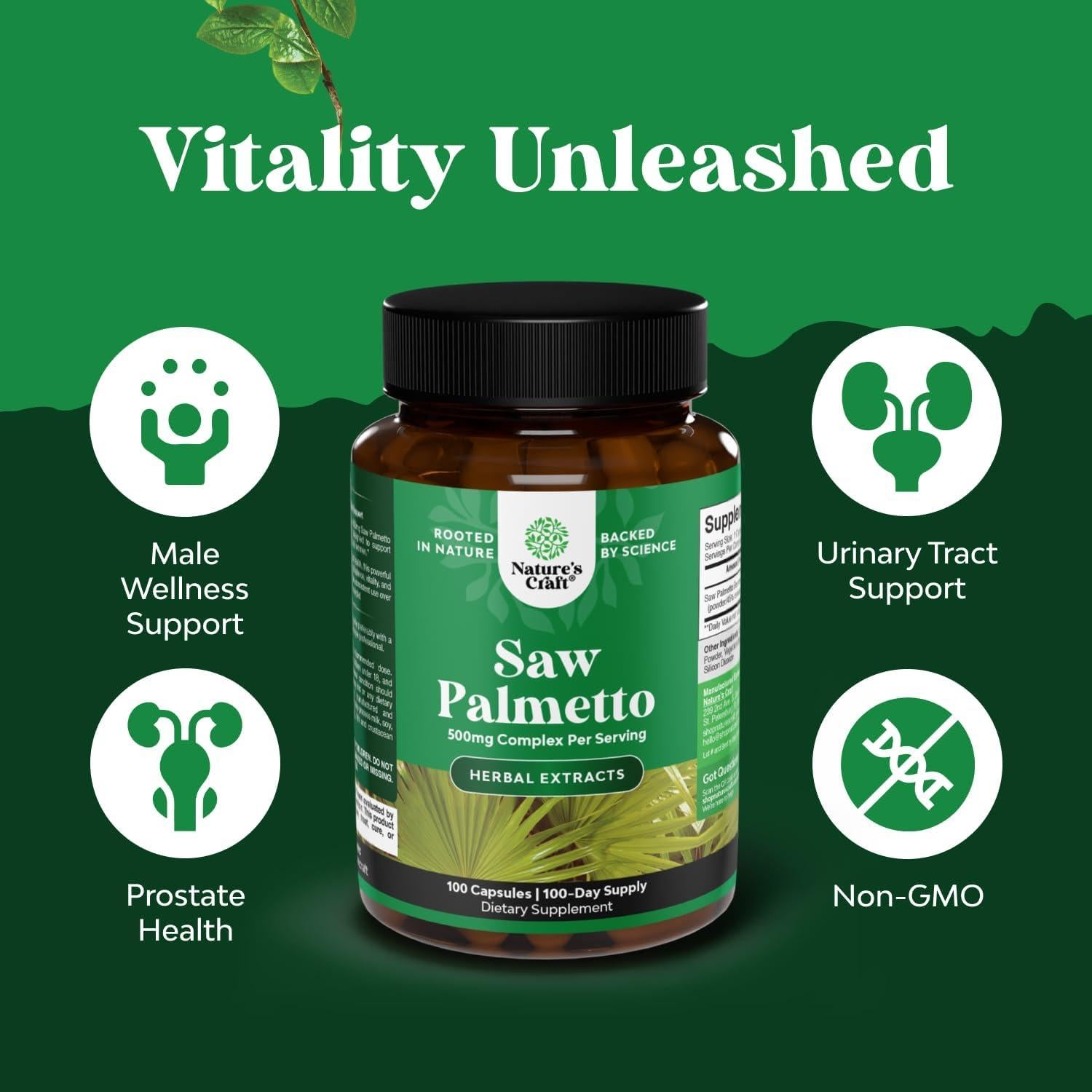Extracto de Saw Palmetto Nature's Craft 500mg - 100 Cápsulas