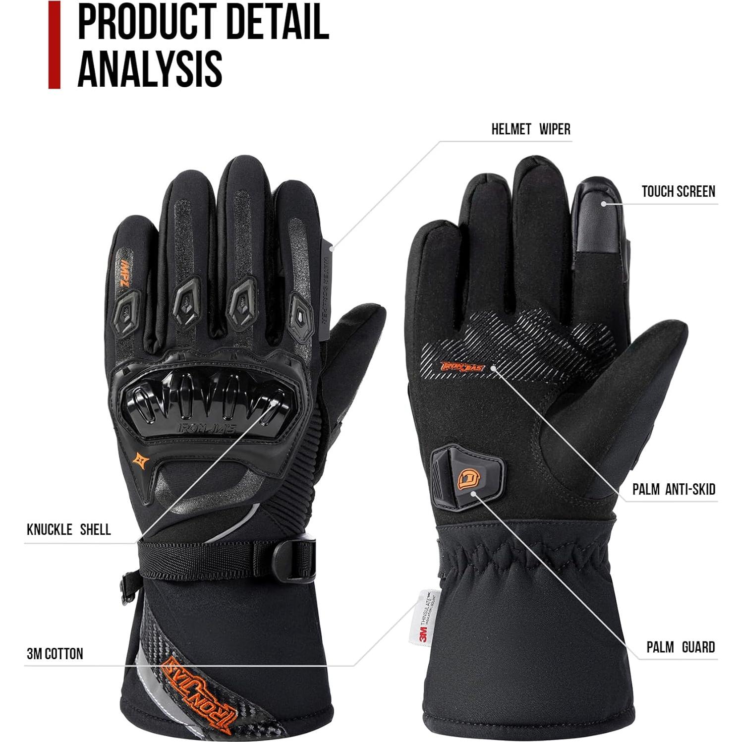 Guantes de Motocicleta IRON JIA'S Invierno Impermeables Táctiles M