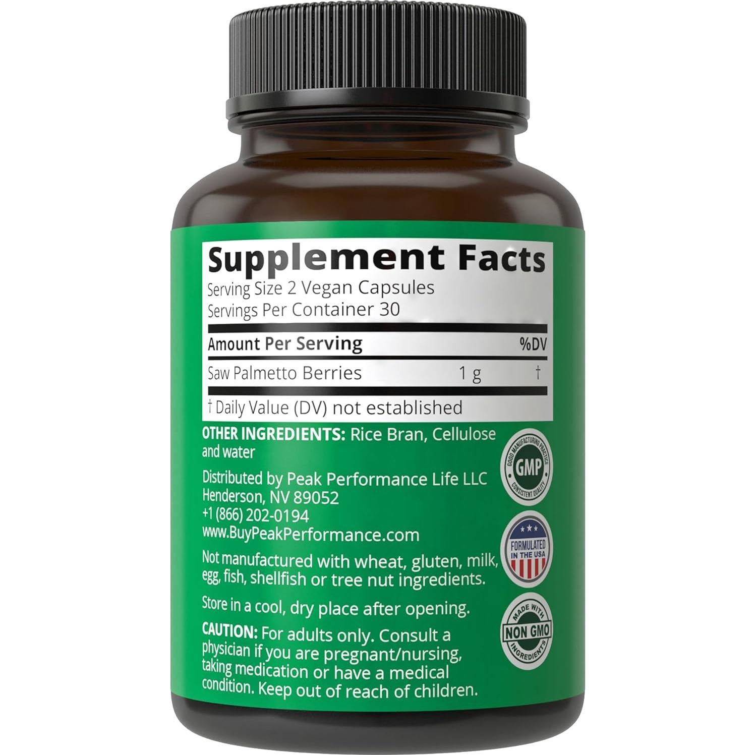 Cápsulas de Saw Palmetto Peak Performance 1000mg Veganas