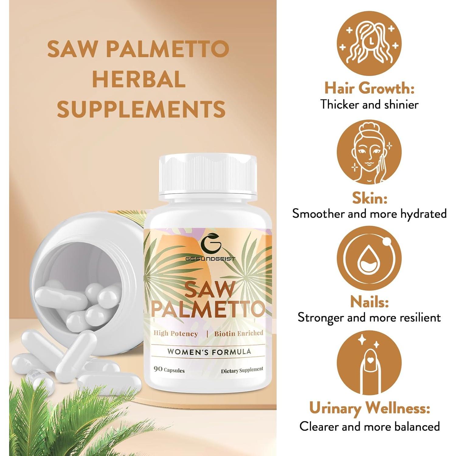 Saw Palmetto 500mg - Suplemento para Crecimiento Cabello Mujeres - 90 Cápsulas