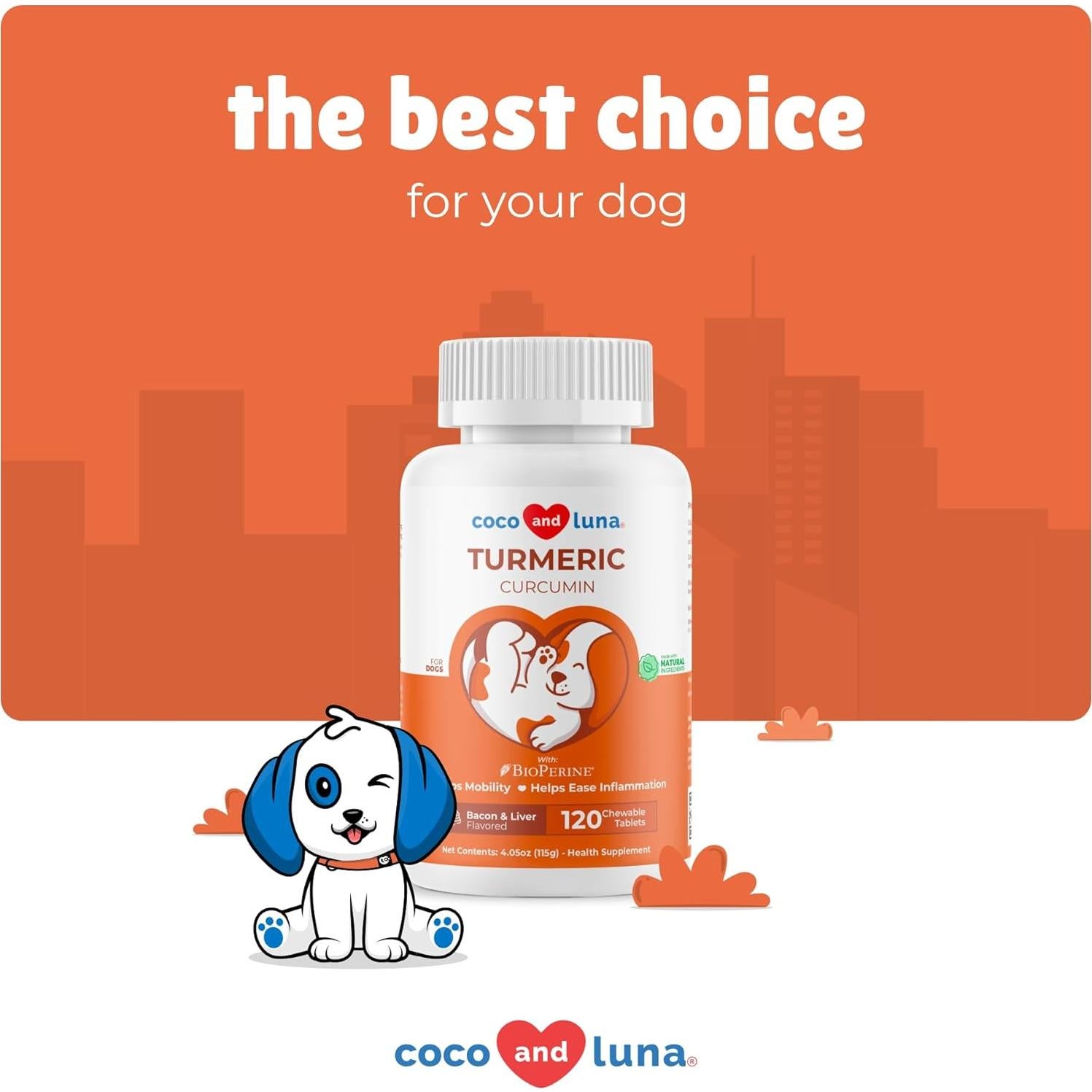 Cápsulas de Cúrcuma para Perros Coco y Luna - 120 Tabletas Masticables Antiinflamatorias