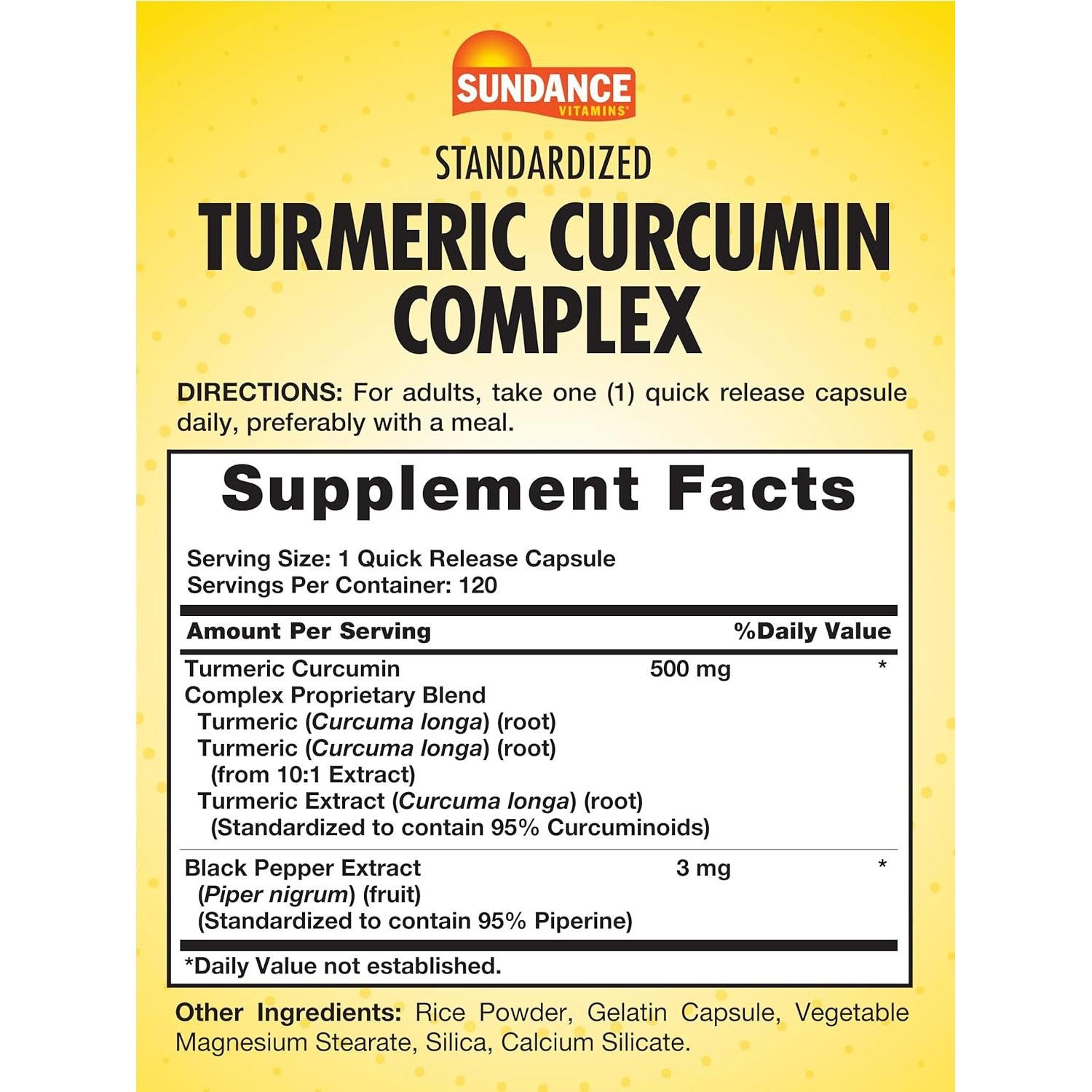 Complejo de Cúrcuma y Curcumina Sundance | 120 Cápsulas | 500 mg