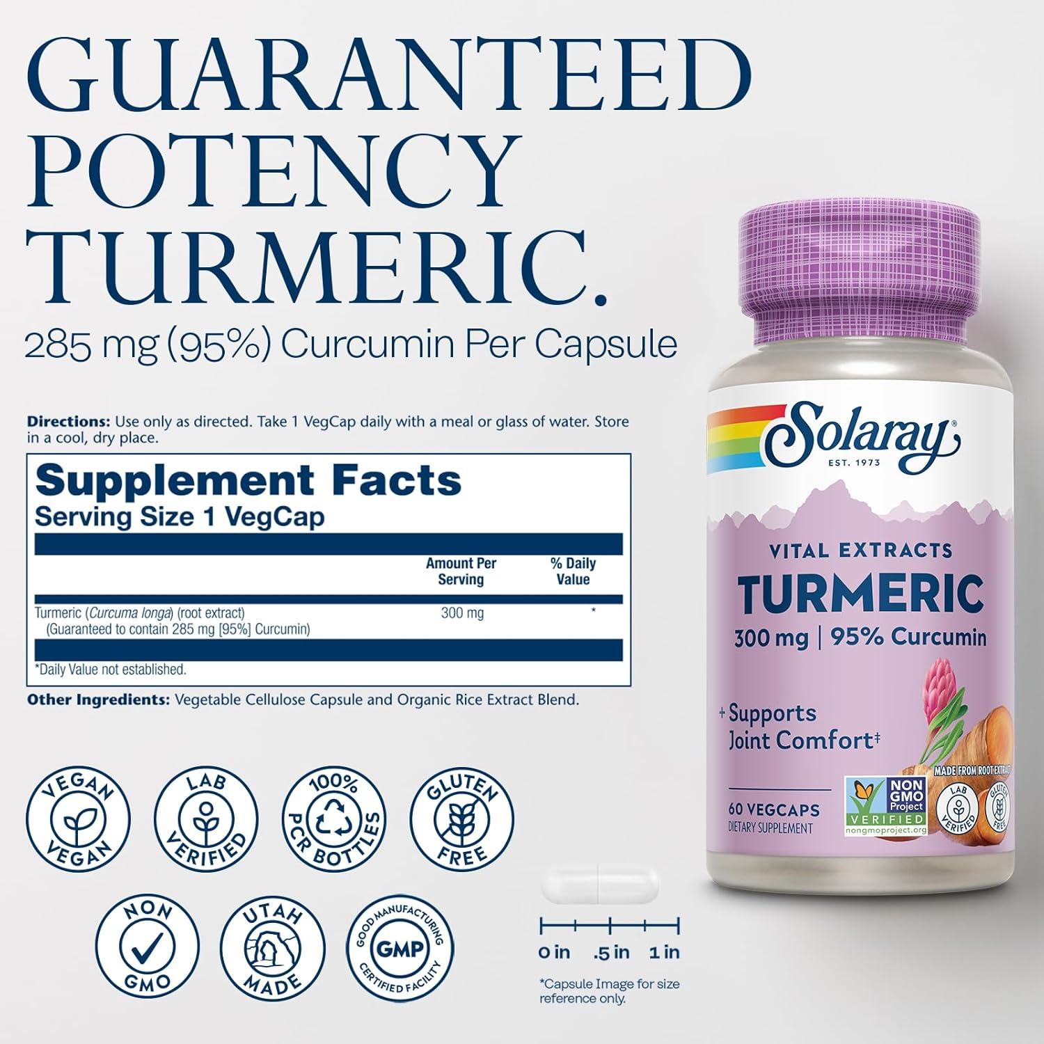 Suplemento de Cúrcuma Solaray 300 mg - 95% Curcumina Vegano