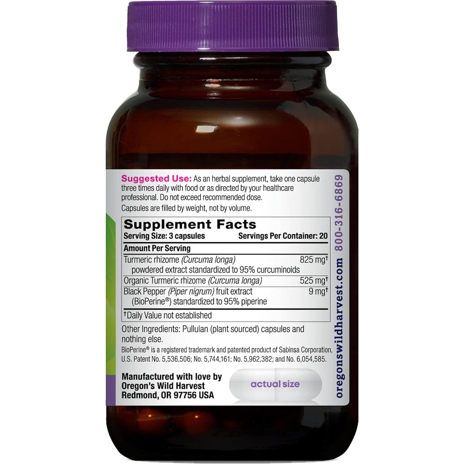 Suplemento de Cúrcuma Curcumina Vegano 1350 mg 60 Cápsulas