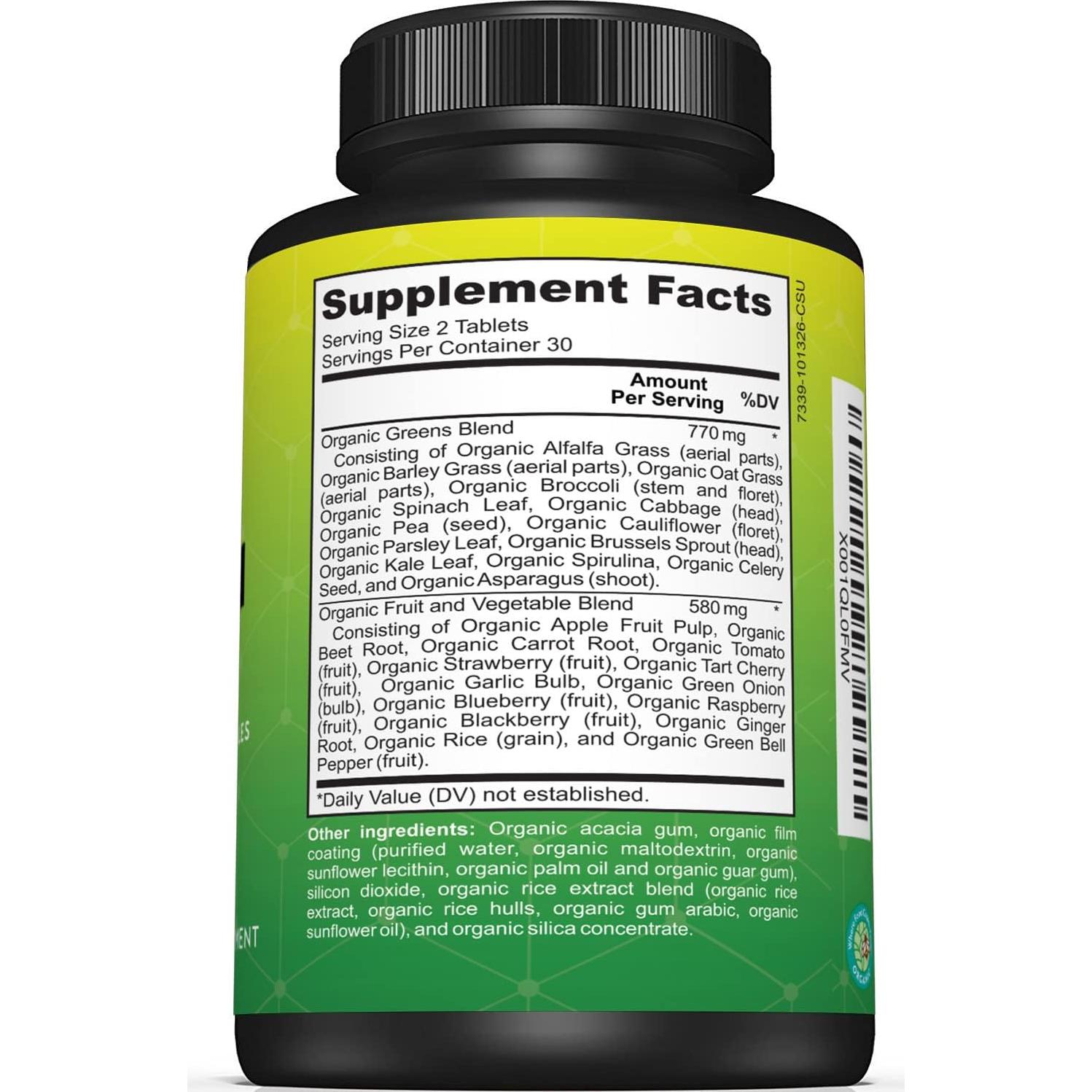 Tabletas de Superalimento Verde Orgánico Sunergetic - 60 Unidades