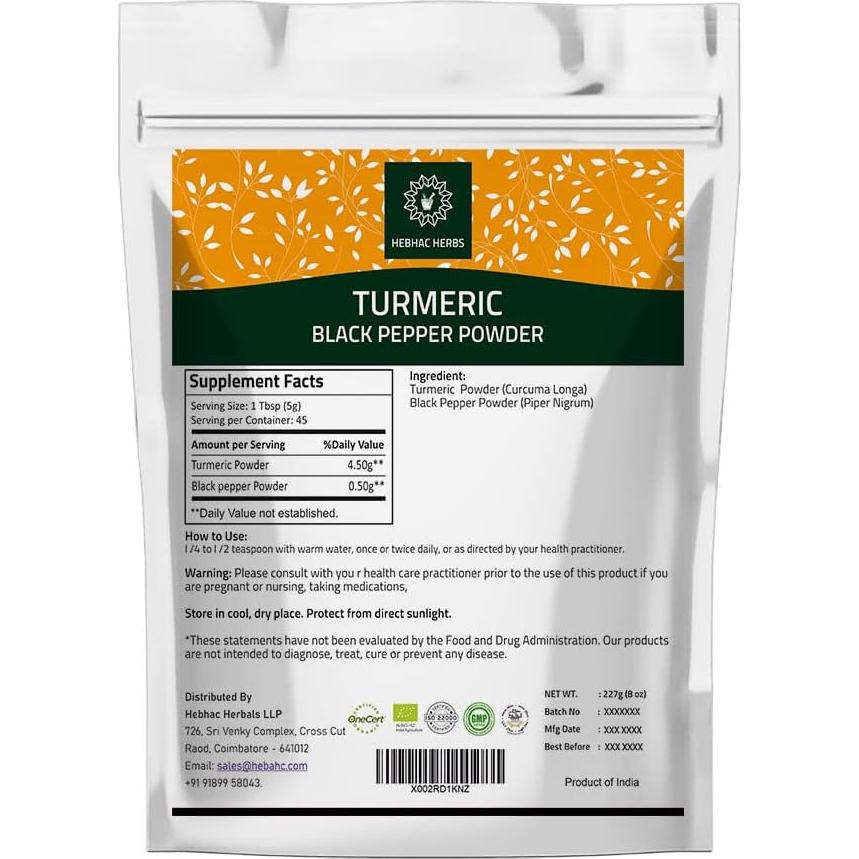 Cúrcuma Curcumina Hebhac Herbs 227g con Pimienta Negra
