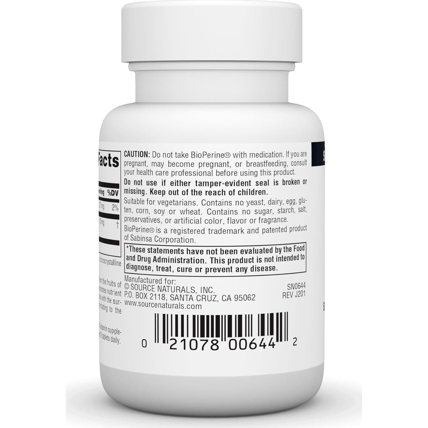 Source Naturals BioPerine 10 mg - Extracto de Pimienta Negra 120 Tabletas