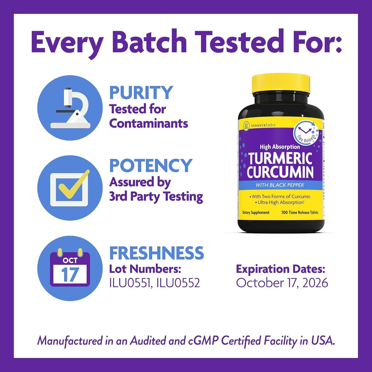 Suplemento de Cúrcuma y Curcumina InnovixLabs 100 Tabletas