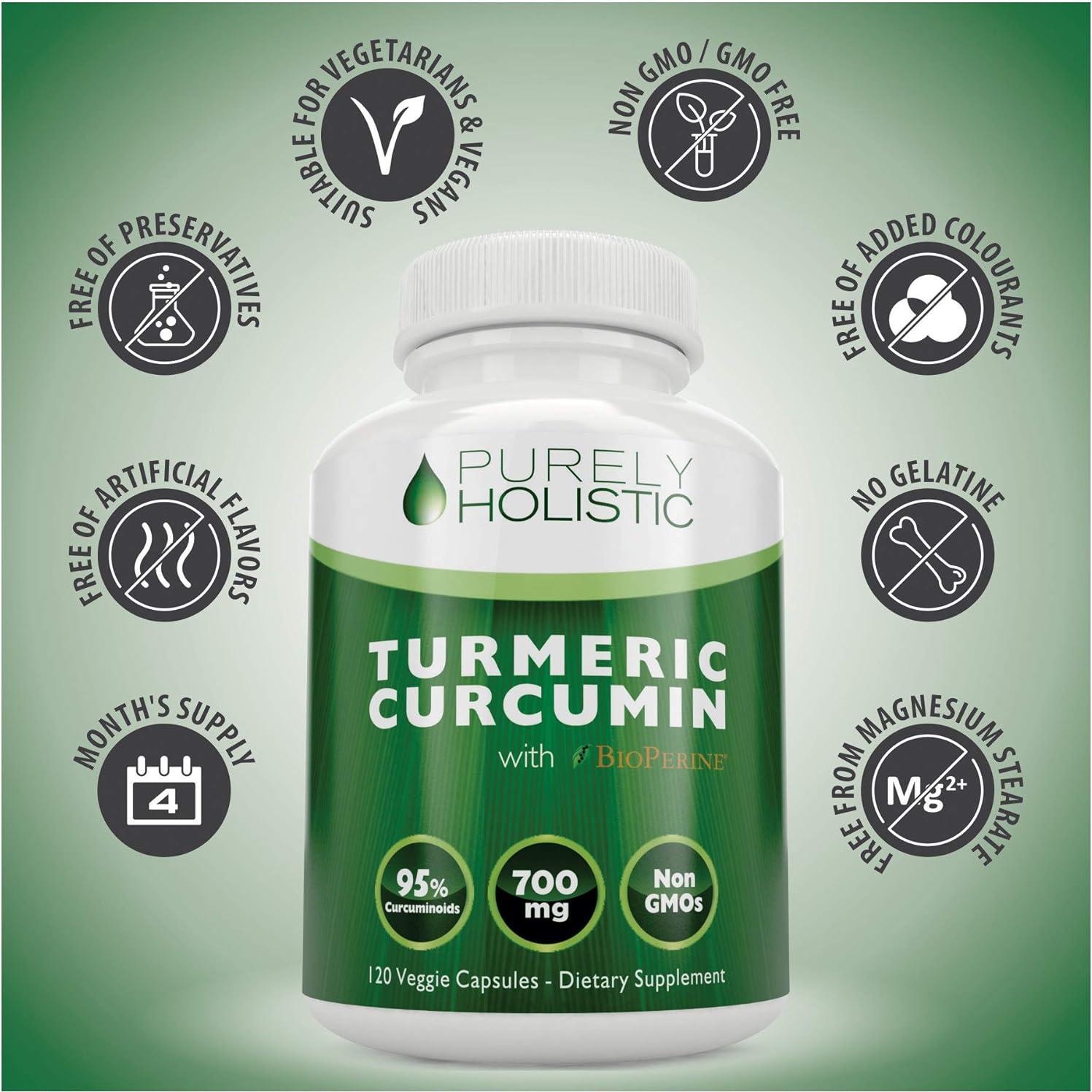 Cápsulas Veganas de Cúrcuma Curcumina Purely Holistic 700mg