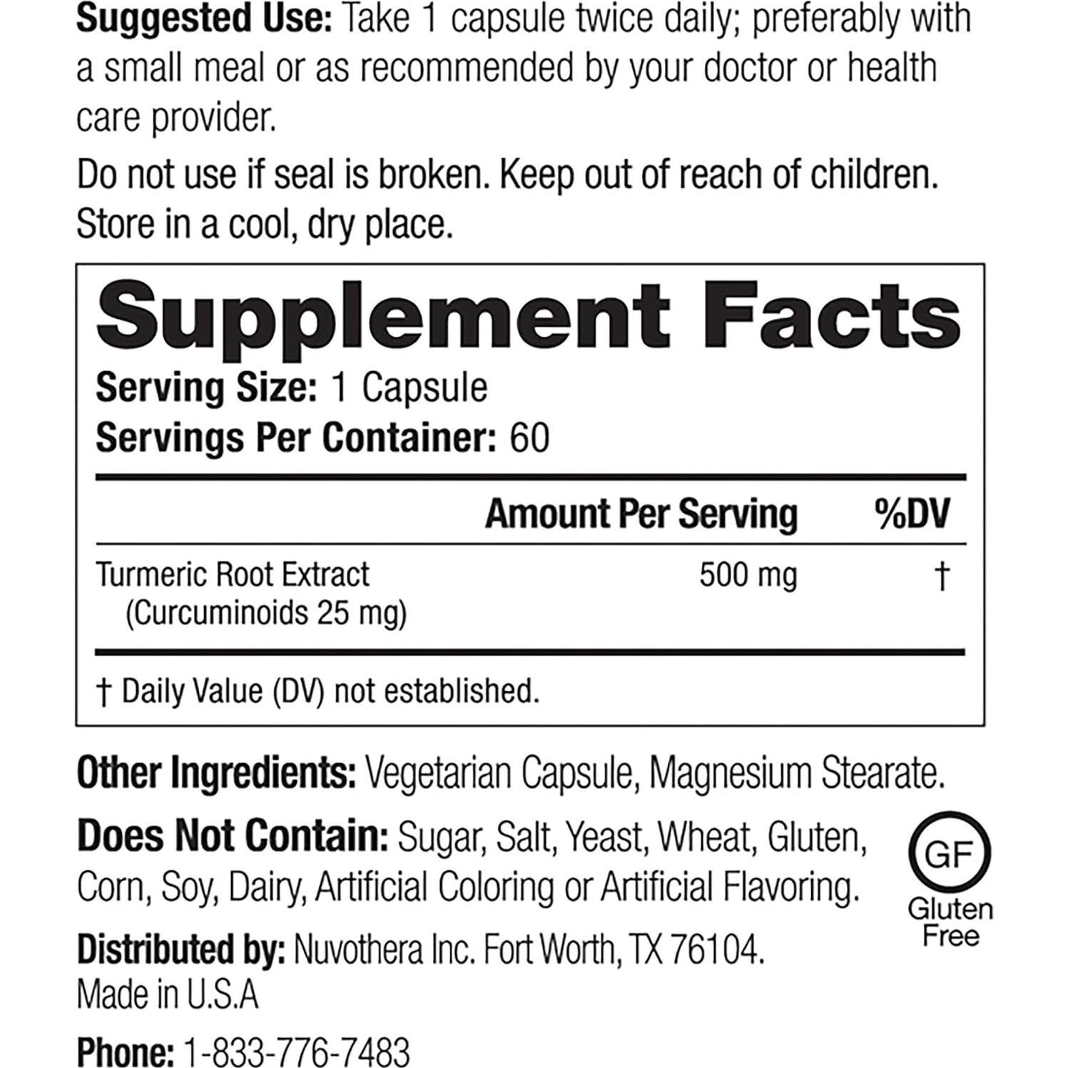Cápsulas de Cúrcuma y Curcumina Nuvothera 120 Unidades