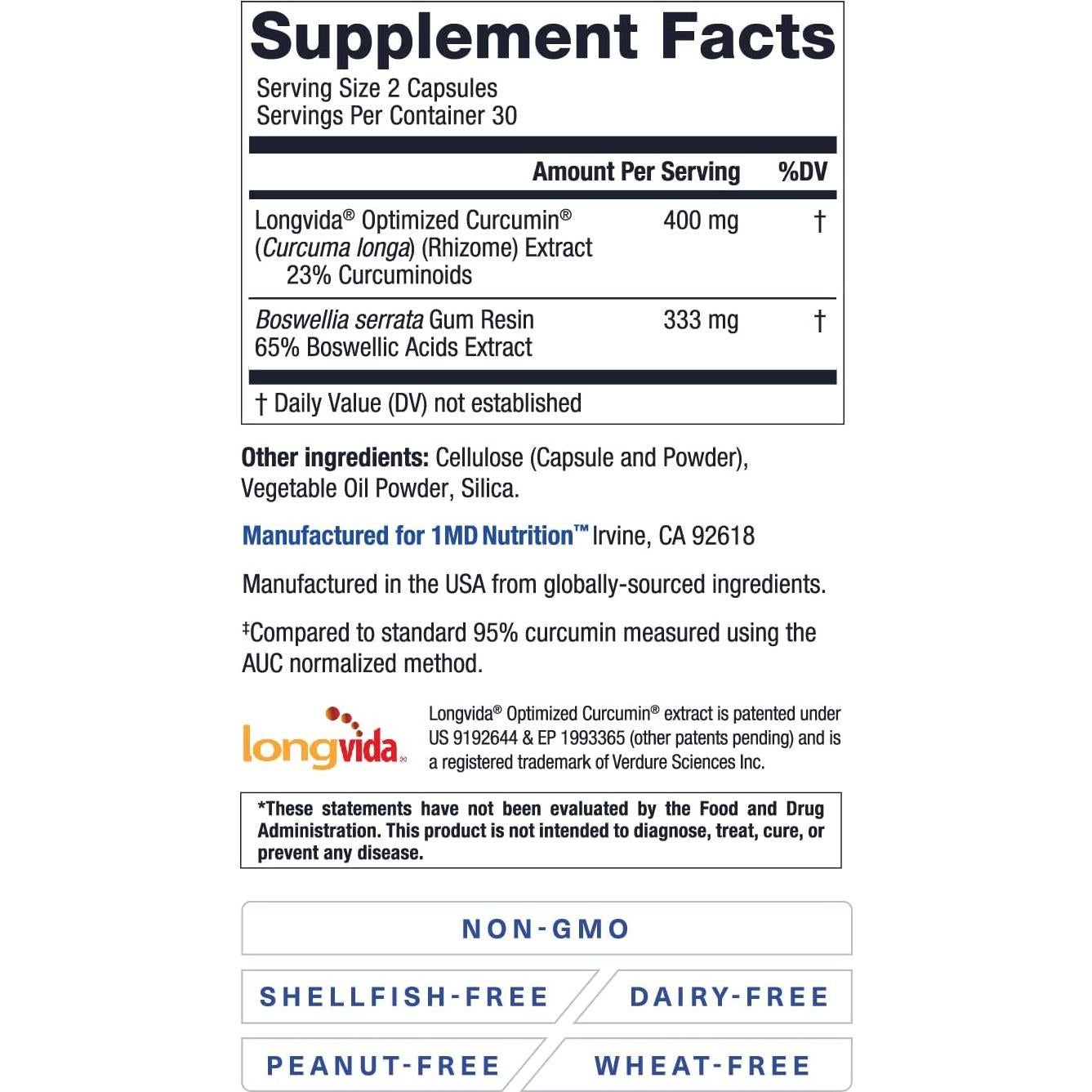 Suplemento CurcuminMD Plus 1MD Nutrition - 60 Cápsulas