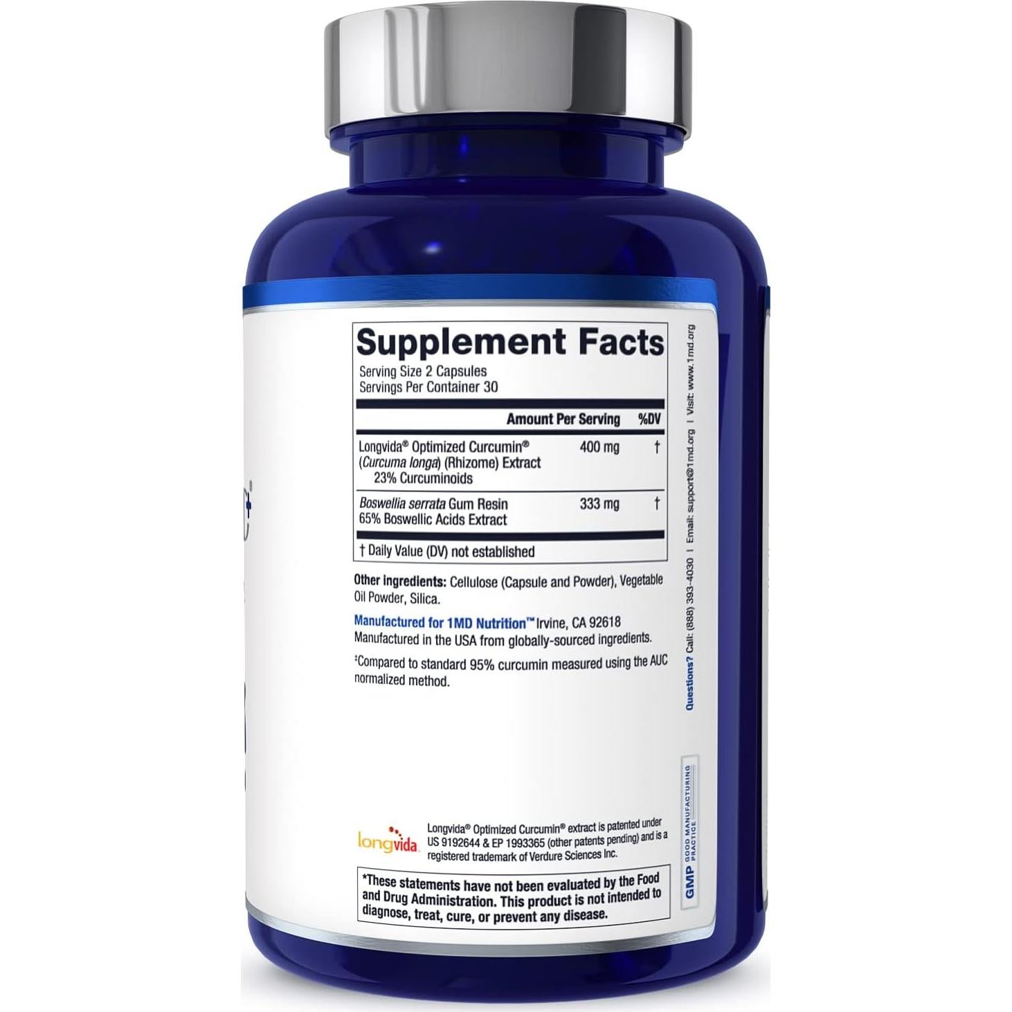 Suplemento CurcuminMD Plus 1MD Nutrition - 60 Cápsulas