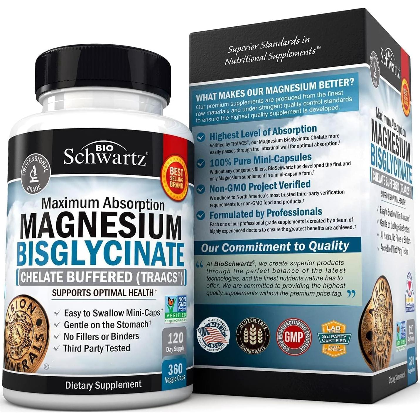 Suplemento de Bisglicinato de Magnesio BioSchwartz 360 Cápsulas
