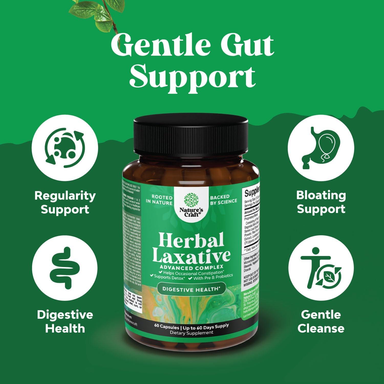 Cápsulas Laxantes Herbales Natures Craft 60 Ct - Estreñimiento