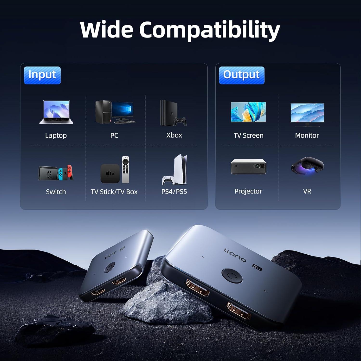 Switch HDMI 2.1 llano 8K 4K@120Hz Selector Aluminio