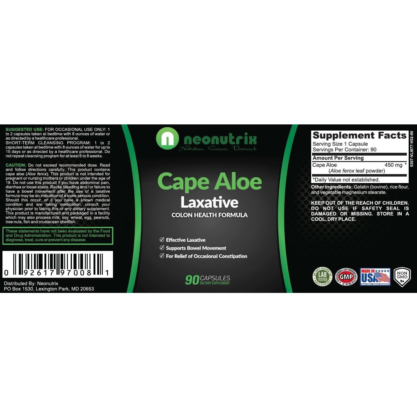 Laxante Natural de Aloe Cape Neonutrix - 90 Cápsulas - Alivio Estreñimiento