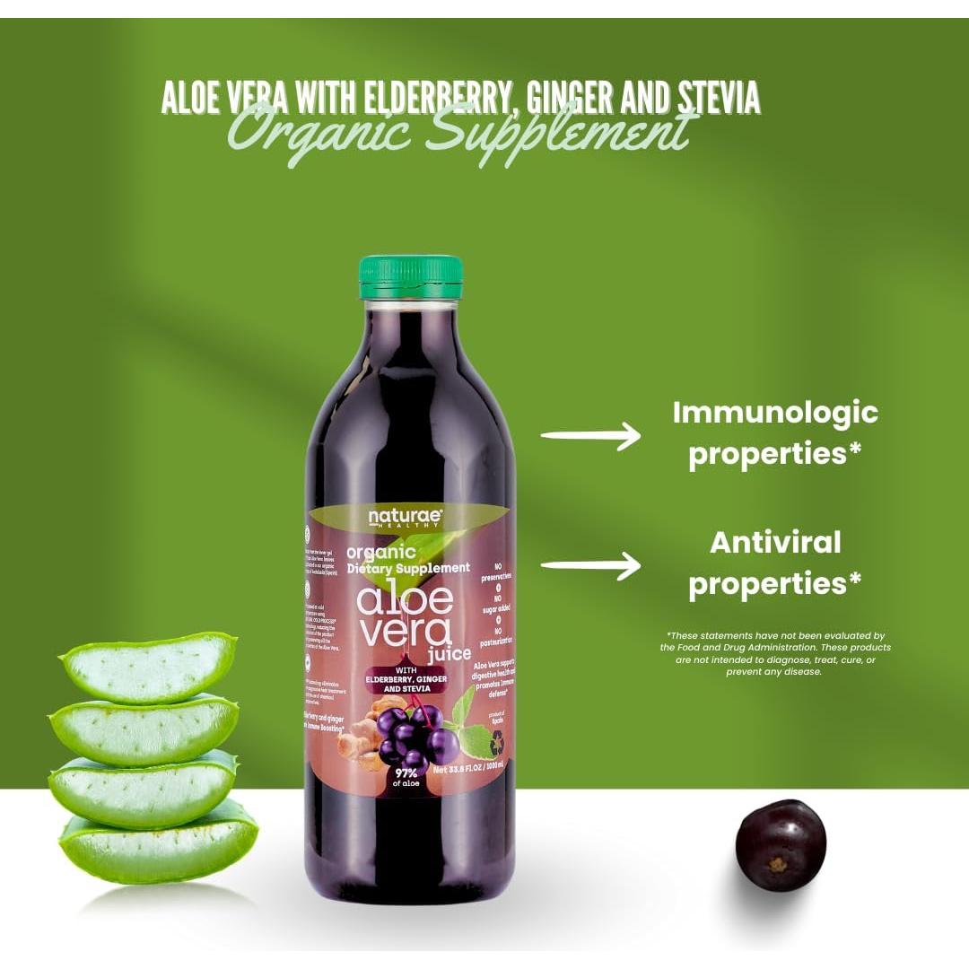 Jugo de Aloe Vera Orgánico Naturae 1000 ml con Saúco y Stevia