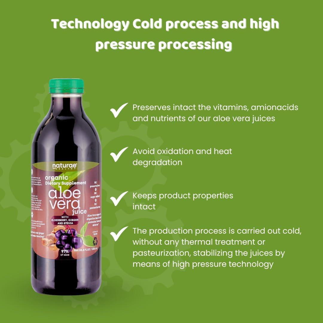 Jugo de Aloe Vera Orgánico Naturae 1000 ml con Saúco y Stevia
