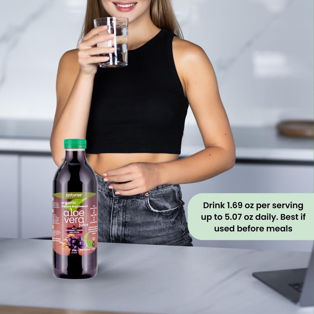 Jugo de Aloe Vera Orgánico Naturae 1000 ml con Saúco y Stevia