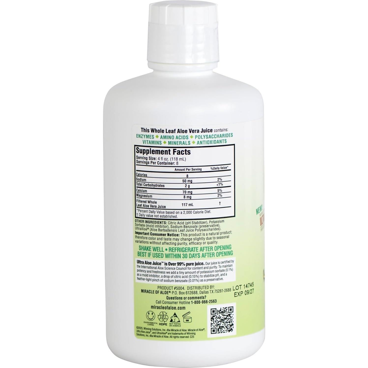 Jugo de Aloe Vera Milagro de Aloe Ultra 1 L, 99.75% Puro