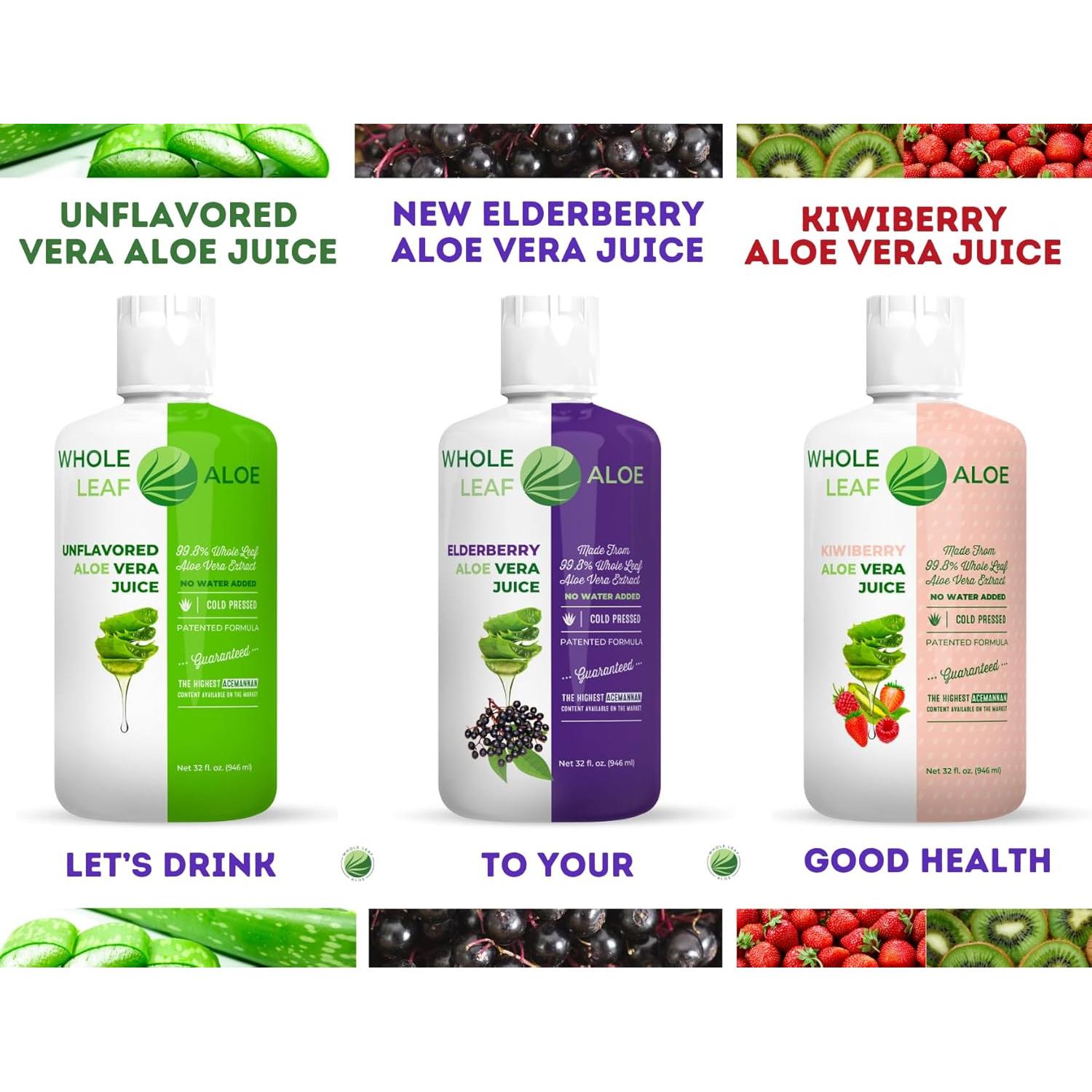 Jugo de Aloe Vera Orgánico Whole Leaf 946 ml - Sabor Kiwiberry