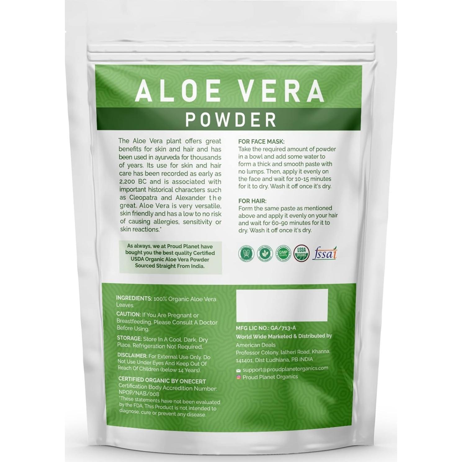 Polvo de Aloe Vera Orgánico Proud Planet 450g - Cuidado Piel y Cabello