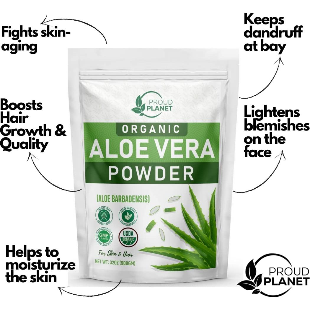 Polvo de Aloe Vera Orgánico Proud Planet 450g - Cuidado Piel y Cabello