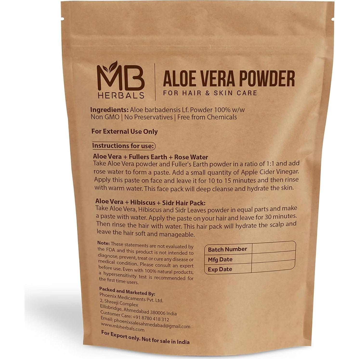 Polvo de Aloe Vera MB Herbals 100g - Hidratante Natural