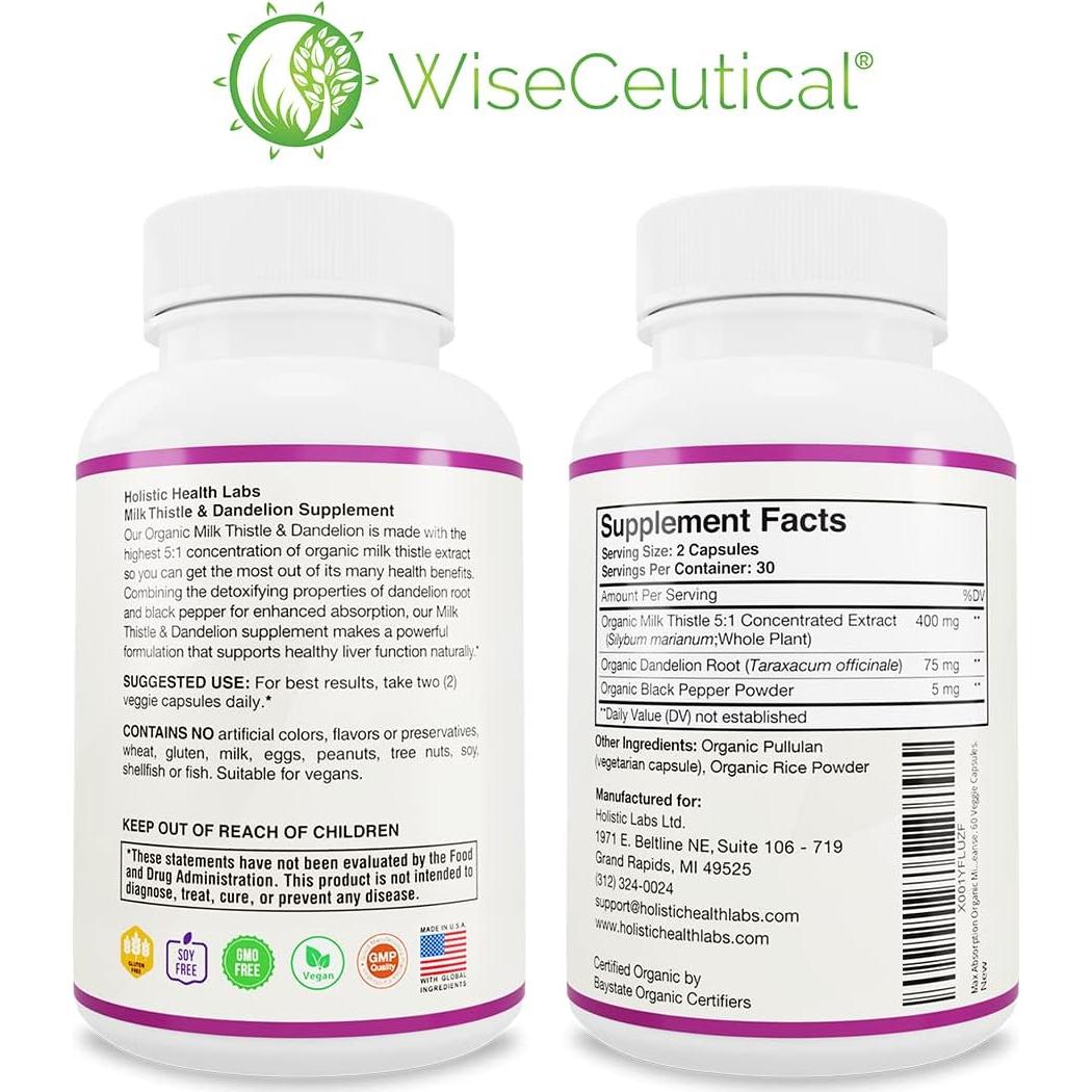 Suplemento Hepático Cardo Orgánico Wiseceutical 2000mg 60 Cápsulas