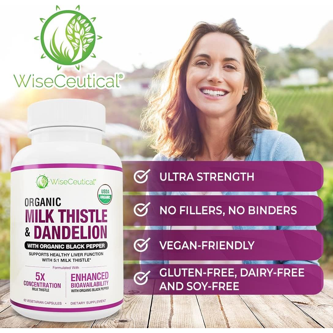 Suplemento Hepático Cardo Orgánico Wiseceutical 2000mg 60 Cápsulas