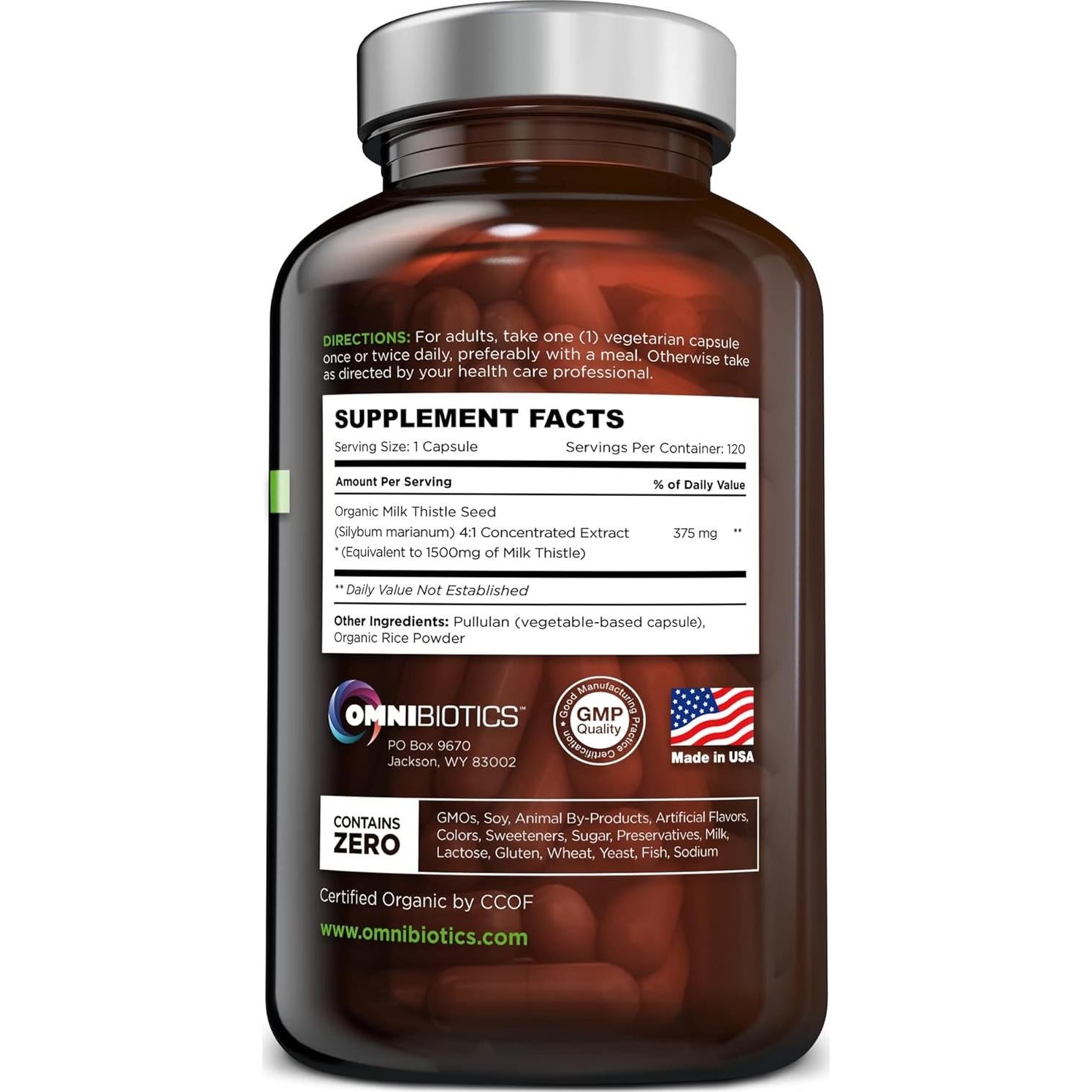 Suplemento Cardo Mariano Orgánico 1500mg 120 Cápsulas Veganas