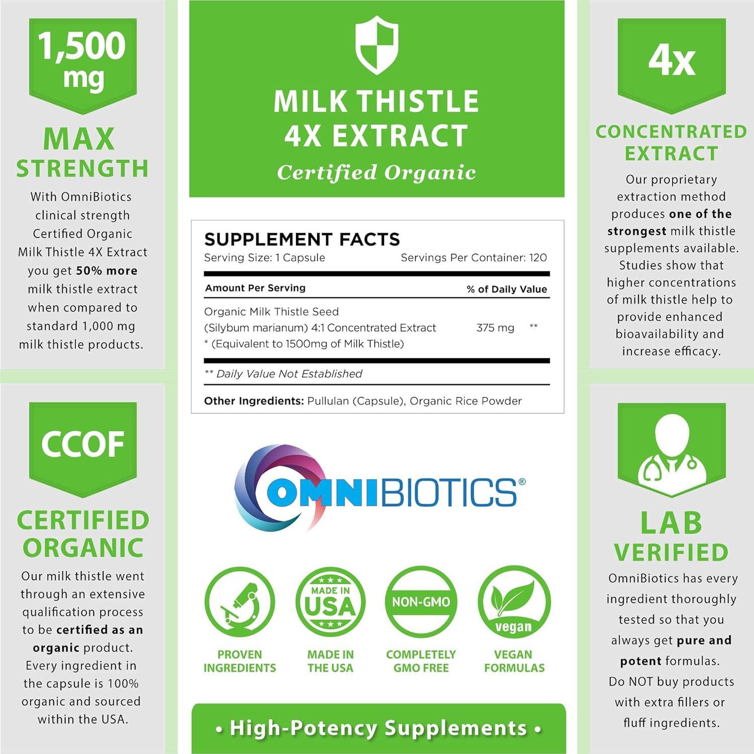 Suplemento Cardo Mariano Orgánico 1500mg 120 Cápsulas Veganas