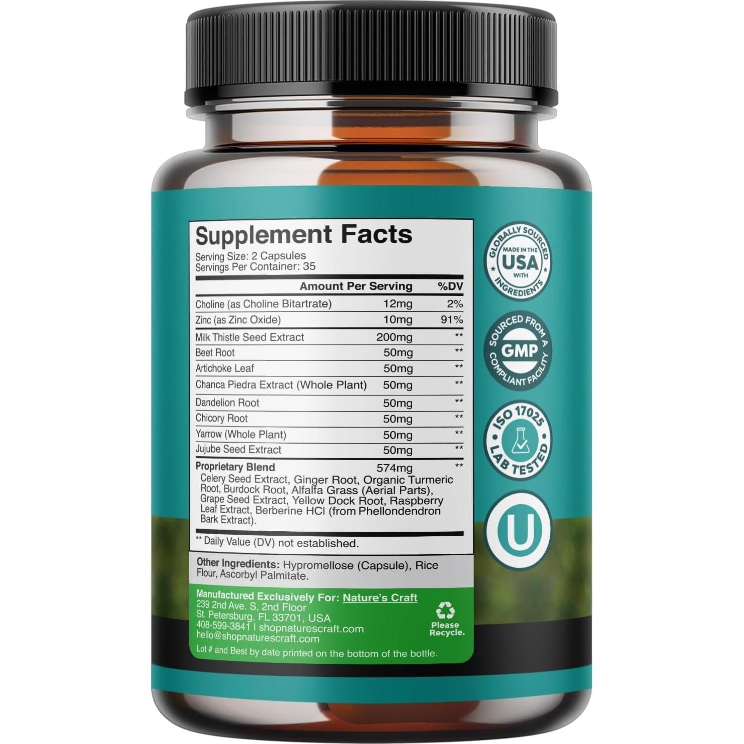 Suplemento Hepático Natures Craft 70 Cápsulas Cardo Mariano