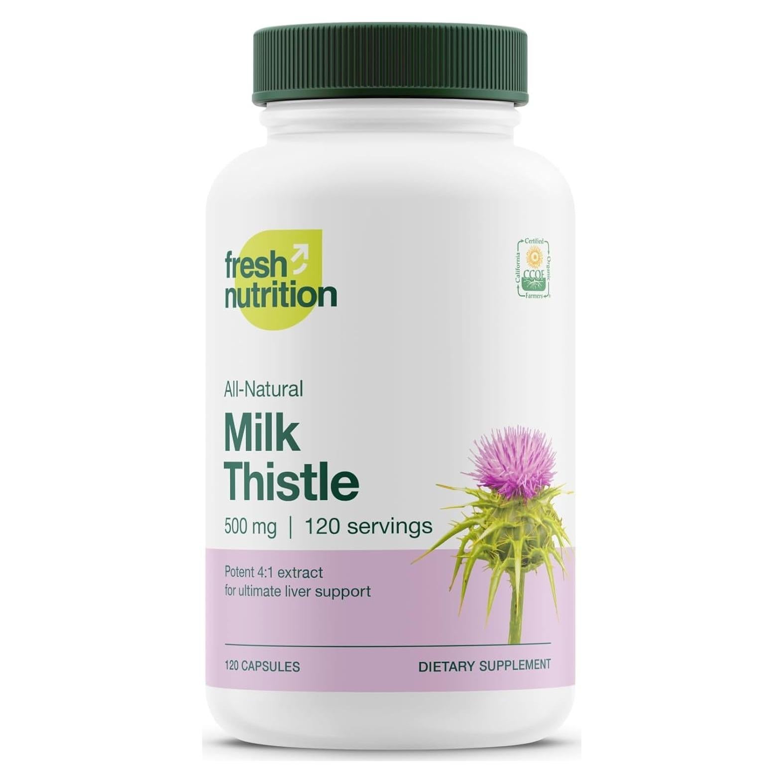 Suplemento Orgánico de Cardo Mariano Fresh Nutrition 500mg - 120 Cápsulas